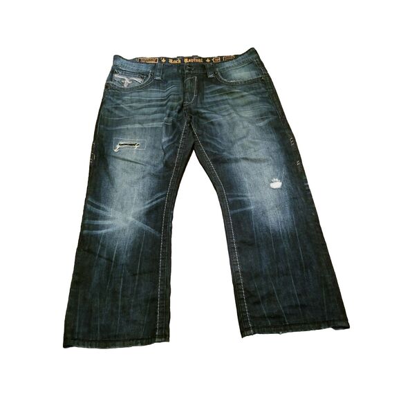 Rock Revival Other - Rock Revival Luckett Jeans Men Size 38 Relaxed Straight Dark Distressed (42x29)